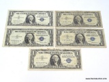 SHEET WITH (4) ONE DOLLAR SILVER CERTIFICATES. 2-1957-B, 1957, 1935-E