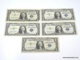(5) ONE DOLLAR SILVER CERTIFICATES - (1) 1957 STAR NOTE