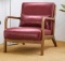 30.00 in. H Mid-Century Modern Red Leatherette Accent Armchair with Walnut Ruber Wood Frame