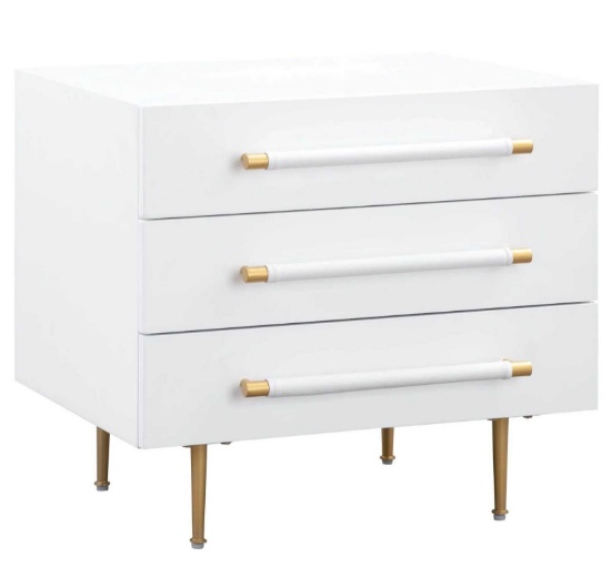 TOV TRIDENT NIGHTSTAND IN COLOR WHITE WITH GOLD LEGS