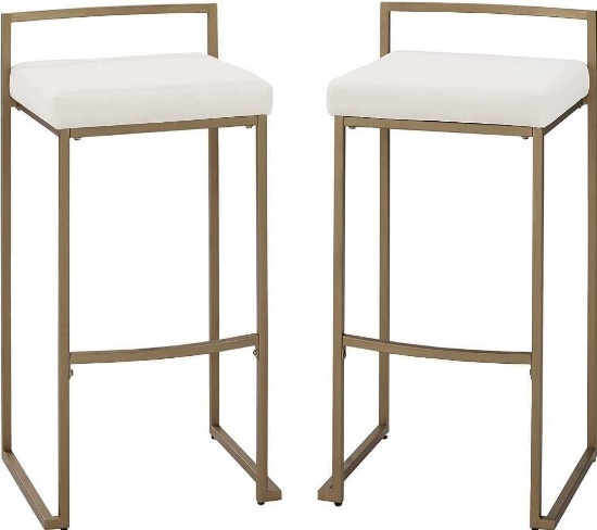 CROSLEY FURNITURE HARLOW BAR STOOL, SET OF 2, CREME AND GOLD, 30". RETAILS FOR $200.55. PLEASE SEE