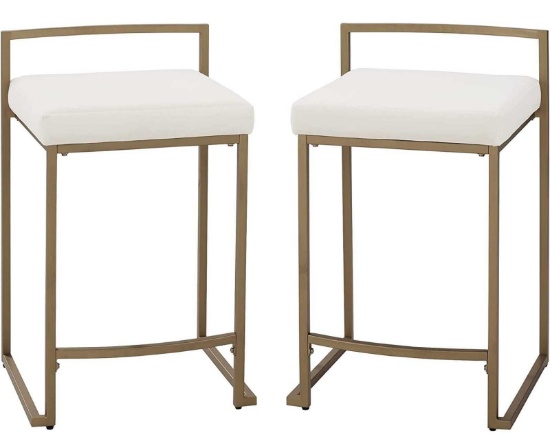 Crosley Furniture Harlowe Counter Stool, Set of 2, Creme and Gold, 24.25"