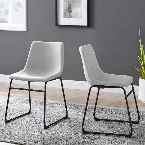 WALKER EDISON DOUGLAS URBAN INDUSTRIAL FAUX LEATHER ARMLESS DINING CHAIRS, SET OF 2, GREY. RETAIL
