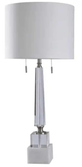 Kingston Silver 38in Crystal Glass Marble & Metal Body Table Lamp 60 Watts X 2 Twin Pull Chain