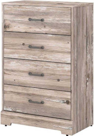 BUSH FURNITURE RIVER BROOK CHEST OF DRAWERS, BARNWOOD. RETAILS FOR $449. PLEASE SEE THE PICTURES FOR