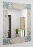 Deco 79 Mother of Pearl Rectangle Wall Mirror with Blue Corners, 48