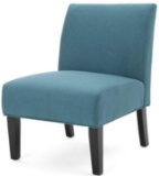 TEAL AND BLACK ARMLESS WIDE ACCENT CHAIR.