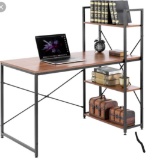 Basicwise Wood and Metal Industrial Home Office Computer Desk with Bookshelves