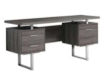 Desk 60 in. Rectangular Dark Taupe and Silver Metal 3-Drawers Computer Desk