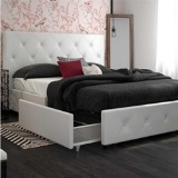 DORAL DHP DAKOTA UPHOLSTERED FAUX LEATHER PLATFORM BED WITH STORAGE DRAWERS - KING SIZE (WHITE), BOX