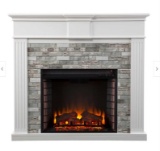 SEI Furniture Blewett Transitional White Wood Electric Fireplace - Brick Accent