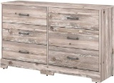 BUSH FURNITURE RIVER BROOK 6 DRAWER DRESSER, BARNWOOD. RETAILS FOR $609. PLEASE SEE THE PICTURES FOR