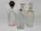 FOUR ANTIQUE BOTTLES - 2 APOTHECARY BOTTLES WITH STOPPERS 12 INCHES TALL; ANTIQUE GORDON'S GIN