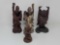 LOT OF 4 WOOD CARVED MAHOGANY ORIENTAL FIGURINES 1 IS 6 INCHES TALL AND 3 ARE 10 INCHES TALL