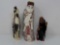 LOT OF THREE ORIENTAL FIGURES TWO FAUX IVORY FIGURES ONE 7 INCHES ONE 8 INCHES, WOODEN PAINTED