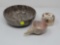 LOT OF THREE STONE WARE, 8 INCHES DIAMETER BOWL, MARBLE SHELL DISH 5 INCHES LONG, AND MARBLE 3 IN