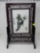 ROSEWOOD ORIENTAL SCREEN WITH SWIVEL PAINTING OF HORSE ON GLASS SIGNED BY THE ARTIST; MEASURES 13.5