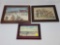 THREE FRAMED ITEMS TO INCLUDE, TWO BLOWN UP POSTCARDS, IN CHERRY FRAMES ONE IS 8 IN X 7 IN, THE