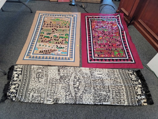 LOT OF THREE ITEMS TO INCLUDE 2 ORIENTAL CROSS STITCH TABLECLOTH , CROSSED STITCHED NAME SAM LIAM