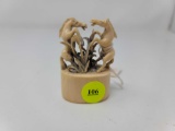 VINTAGE CHINESE CARVED IVORY FIGURAL STAMP WITH REARING HORSES, 2 INCHES TALL, SOLD FOR $400.50.