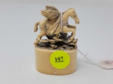 VINTAGE CHINESE CARVED IVORY FIGURAL STAMP WITH WINGED HORSE, SOLD FOR $400.50