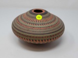 NAVAJO POTTERY VASE SIGNED BEN BILLY 8 INCHES IN DIAMETER AND 9 INCHES TALL.