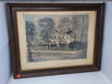 FRAMED WATERCOLOR OF A HOME BY FRANK STEINMAN PRESENTED BY HARRY TRUMAN WITH SIGNATURE IN A VINTAGE