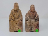 PAIR OF CARVED HARDSTONE BOOKENDS OF ORIENTAL PRIESTS SIGNED ON BOTTOM BY ARTIST AND SCRIPT;
