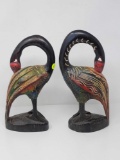 PAIR OF WOOD CARVED CRANES, 13 INCHES TALL