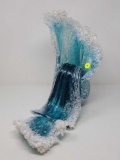 CRASHING GLASS WAVE FROZEN INTO ELEGANT VESSEL BY MARSHA BLAKER AND PAUL DESOMMA, AT 13 INCHES TALL