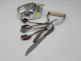 LOT OF THREE TO INCLUDE A PEPPER SHAPED DIP DISH, UTENSIL ART AND CRAFTS, AND A POTATO MASHER.