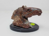 CARVED JADE HORSE HEAD WITH COLT, 5 INCHES WIDE X 5 INCHES TALL, RETAIL VALUE $459.00