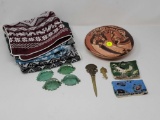 MISC. LOT TO INCLUDE A SIGNED NATIVE AMERICAN POTTERY TABLE DECOR, FOUR NATIVE AMERICAN STYLE NAPKIN