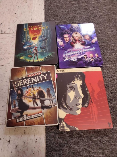 LOT OF 4 METAL BOX BLURAY MOVIES, LEON:THE PROFESSIONAL, GALAXY QUEST, THE FIFTH ELEMENT, AND