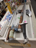 LOT OF 4 FOAM WEAPONS, 2 COSPLAY FOAM SWORDS, NERF KNIFE, AND COSPLAY FOAM BATTLE AXE, PLEASE SEE