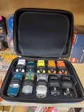 SOFT ZIP CASE FILLED WITH MISC DIECAST CAR MODELS, MUSCLE CARS, AND 1 POLICE CAR, PLEASE SEE THE