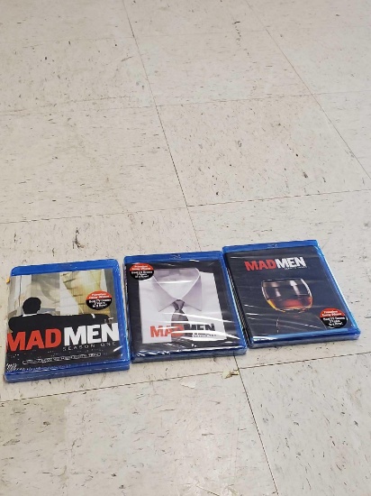 LOT OF 3 SEALED BLURAYS, MADMEN SEASON 1-3, PLEASE SEE THE PICTURES FOR MORE INFORMATION.