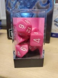 DND Dice Set-Chessex D&D Dice-16mm Opaque Pink and White Plastic Polyhedral Dice Set-Dungeons and