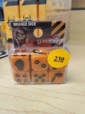 ZOMBICIDE, SET OF 6 ORANGE AND BLACK DICE, PLEASE SEE THE PICTURES FOR MORE INFORMATION.