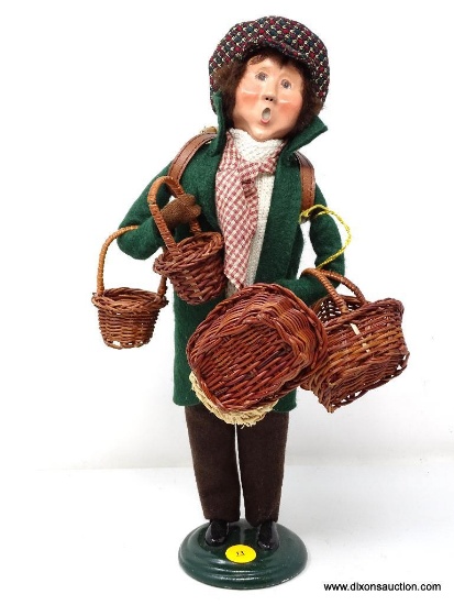 BYERS CAROLER "THE CRIES OF LONDON" BASKET VENDOR, 14 INCHES TALL.