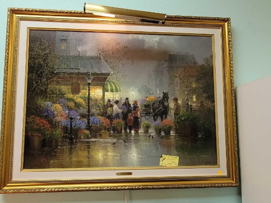 (RM1) G. HARVEY "FRESH FLOWERS" GICLEE. BEAUTIFULLY FRAMED AND LIGHTED IN GOLD TONE FRAME. MEASURES