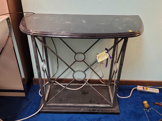 (RM1) MODERN METAL CONSOLE TABLE WITH BLACK MARBLE TOP & BASE. MEASURES APPROX. 35" X 16-1/2" X
