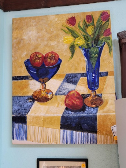 (RM1) SIGNED C. TINNELL UNFRAMED STILL LIFE OIL ON CANVAS PAINTING. SIGNED IN THE BOTTOM RIGHT