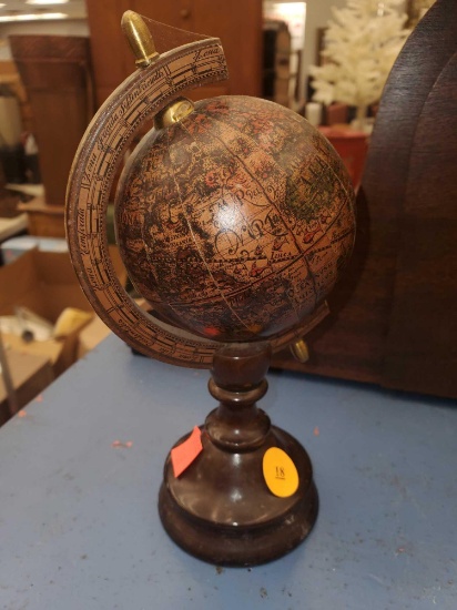 SMALL GLOBE ON WOOD STAND, 7 1/4"H, PLEASE SEE THE PICTURES FOR MORE INFORMATION.