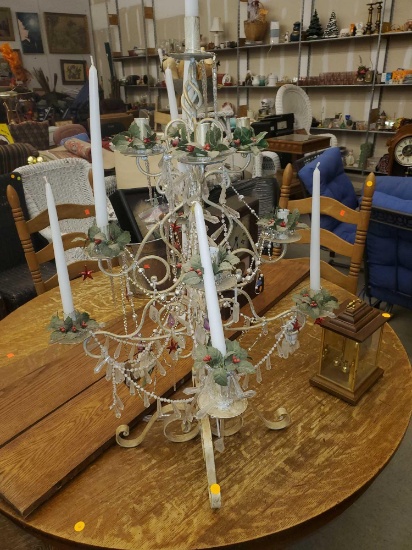 LARGE WHITE METAL CANDLE HOLDER, 13 CANDLE SLOTS, NEEDS TLC, 34"H, PLEASE SEE THE PICTURES FOR MORE
