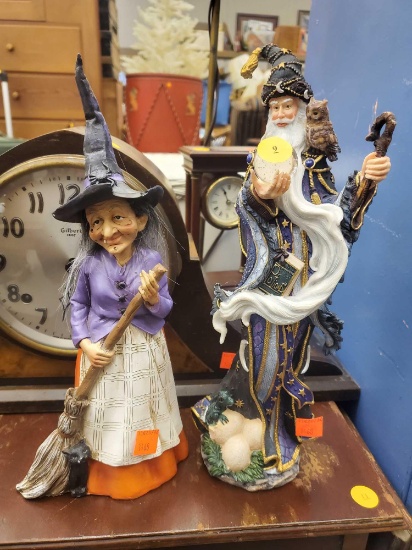 LOT OF 2 FIGURINES, LENOX MYSTICAL SORCERER 11 3/4"H, AND A COMPOSITE WITCH, 11 1/4"H, BROKEN HAT ON