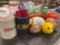 LOT OF VARIETY STYLES AND SIZES OF BALLS AND FOAM DRINK HOLDERS, PLEASE SEE PHOTOS FOR MORE