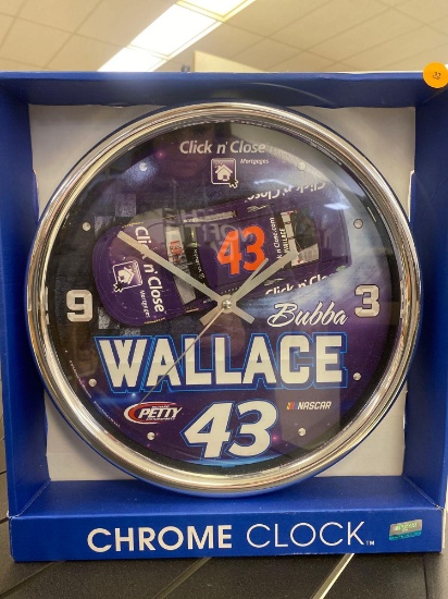 WINCRAFT NASCAR BUBBA WALLACE #43 CHROME WALL CLOCK STILL IN THE BOX