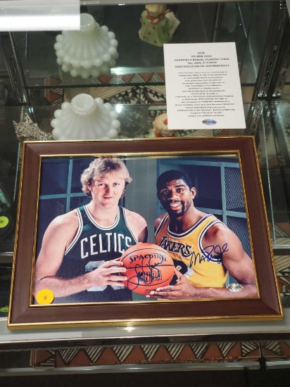 SIGNED AND FRAMED SPORTS PHOTOGRAPH, LARRY BIRD AND MAGIC JOHNSON, COMES WITH SCM NUMBER MATCHED