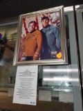 SIGNED STAR TREK MEMORBILIA CAST PHOTO PRINT, LEONARD NEEMOY AND WILLIAM SHATNER, FRAMED 9 1/2